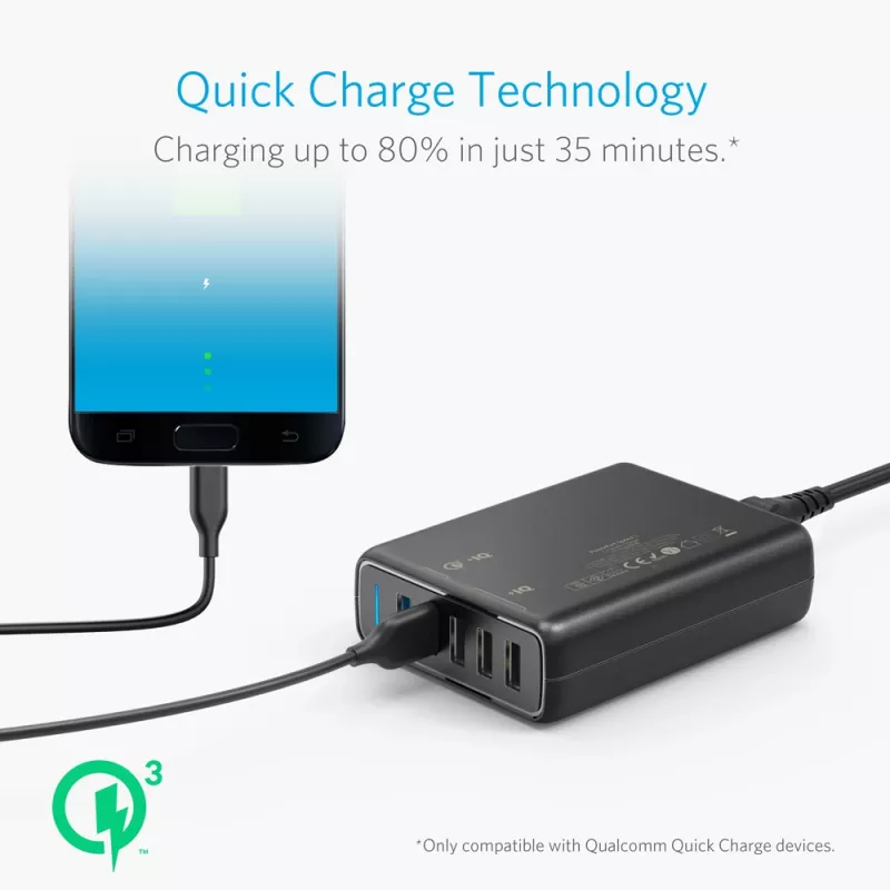ANKER Powerport Speed 5 2x Quick Charge 3.0 Eu Juoda