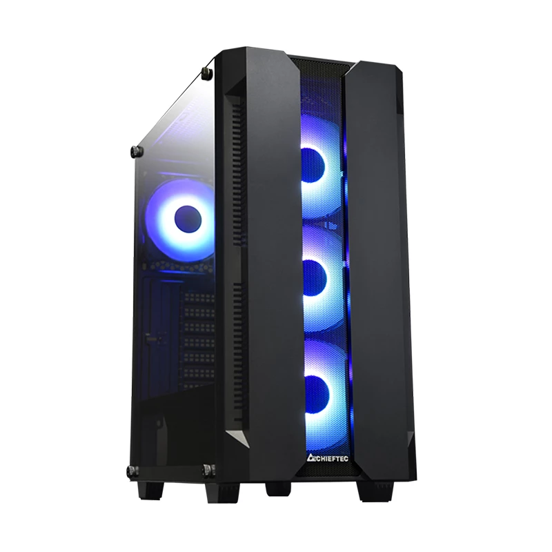 PC korpusas CHIEFTEC GS-01B-OP Tower Black — grūdintas stiklas, RGB ventiliatoriai, palaiko ATX/Micro-ATX, GPU iki 320 mm
