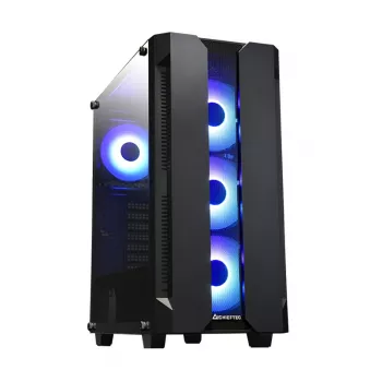 PC korpusas CHIEFTEC GS-01B-OP Tower Black — grūdintas stiklas, RGB ventiliatoriai, palaiko ATX/Micro-ATX, GPU iki 320 mm
