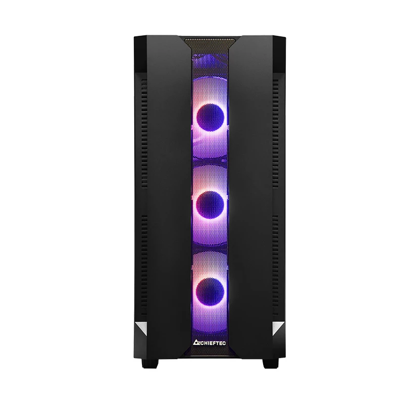 PC korpusas CHIEFTEC GS-01B-OP Tower Black — grūdintas stiklas, RGB ventiliatoriai, palaiko ATX/Micro-ATX, GPU iki 320 mm