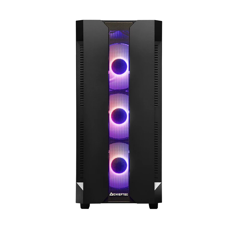 PC korpusas CHIEFTEC GS-01B-OP Tower Black — grūdintas stiklas, RGB ventiliatoriai, palaiko ATX/Micro-ATX, GPU iki 320 mm