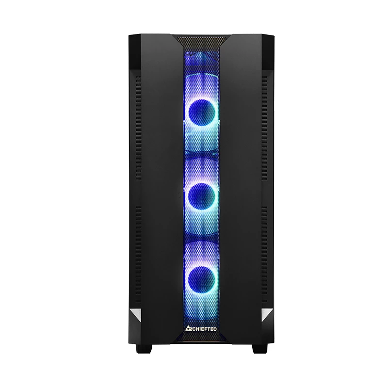 PC korpusas CHIEFTEC GS-01B-OP Tower Black — grūdintas stiklas, RGB ventiliatoriai, palaiko ATX/Micro-ATX, GPU iki 320 mm