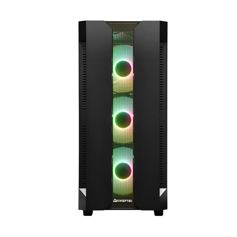 PC korpusas CHIEFTEC GS-01B-OP Tower Black — grūdintas stiklas, RGB ventiliatoriai, palaiko ATX/Micro-ATX, GPU iki 320 mm