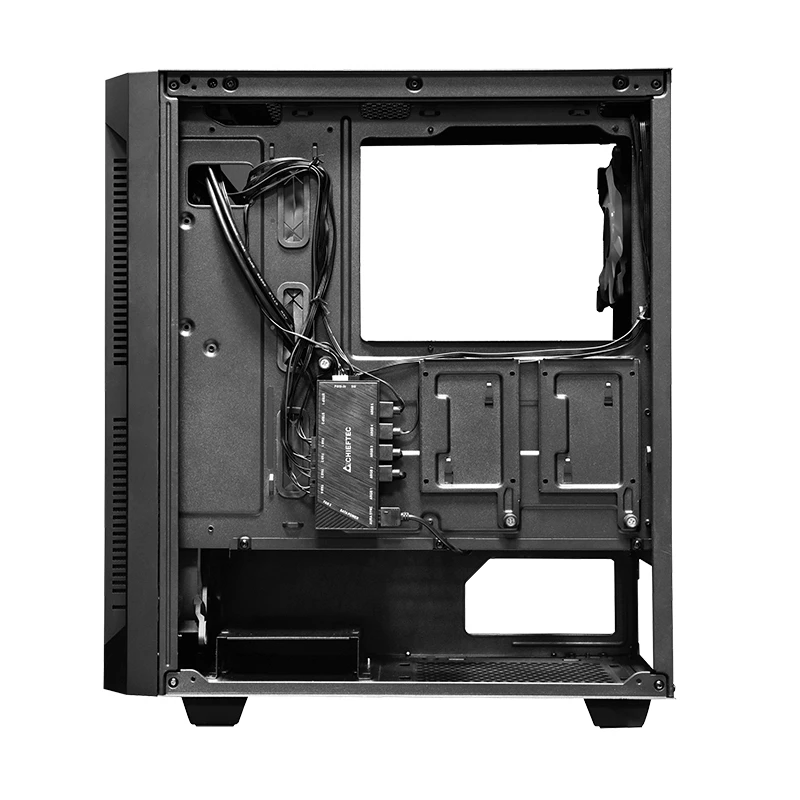 PC korpusas CHIEFTEC GS-01B-OP Tower Black — grūdintas stiklas, RGB ventiliatoriai, palaiko ATX/Micro-ATX, GPU iki 320 mm