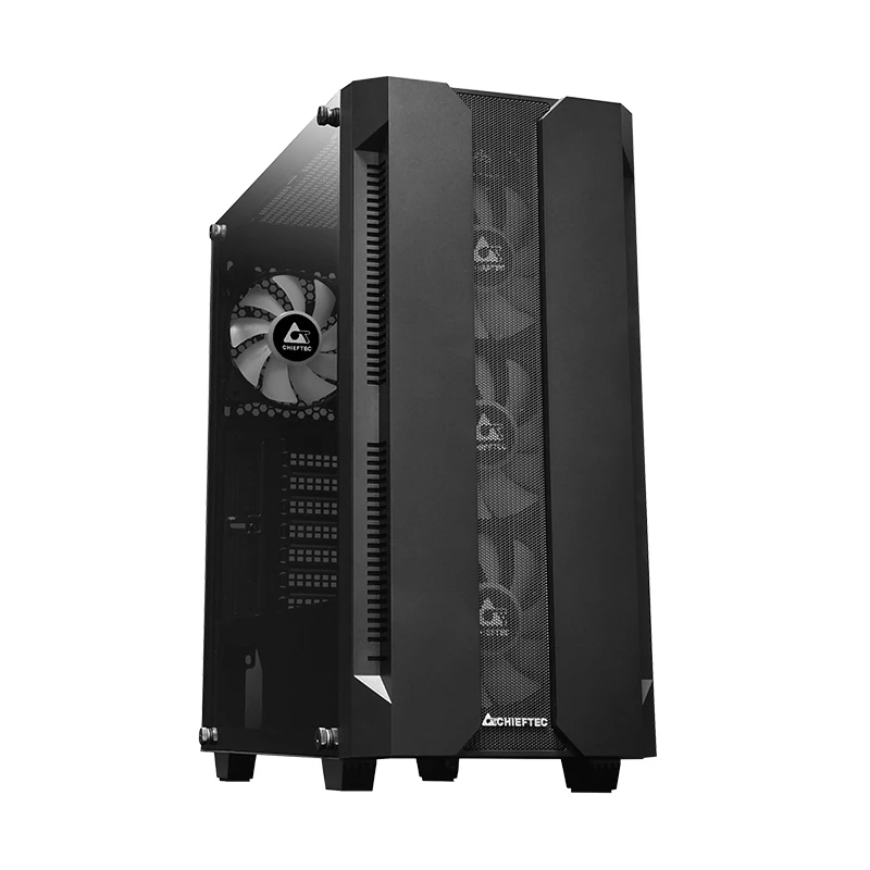 PC korpusas CHIEFTEC GS-01B-OP Tower Black — grūdintas stiklas, RGB ventiliatoriai, palaiko ATX/Micro-ATX, GPU iki 320 mm