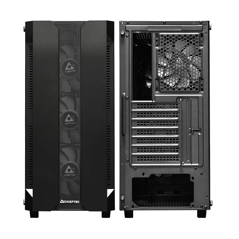 PC korpusas CHIEFTEC GS-01B-OP Tower Black — grūdintas stiklas, RGB ventiliatoriai, palaiko ATX/Micro-ATX, GPU iki 320 mm