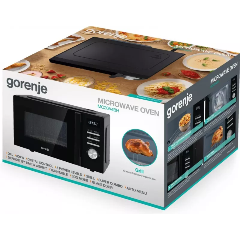 Kombinuota mikrobangų krosnelė Gorenje MO20A4BH — 20 L, 800 W, juoda, 5 galios lygiai