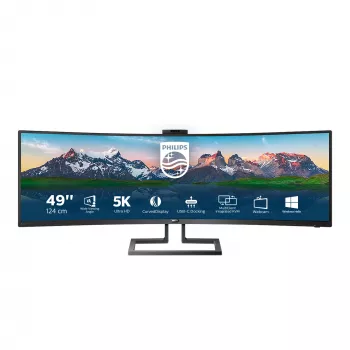 Philips P Line 32:9 SuperWide lenktas LCD ekranas 499P9H/00, 124 cm (48,8 colio), 5120 x 1440 pikselių, UltraWide Dual Quad HD, LCD, 5 ms, juoda