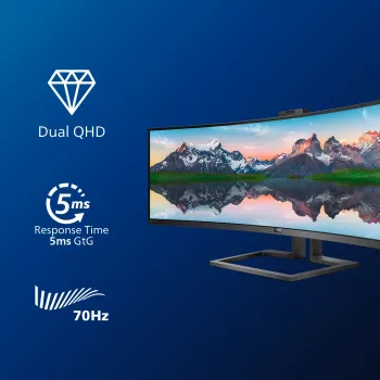 Philips P Line 32:9 SuperWide lenktas LCD ekranas 499P9H/00, 124 cm (48,8 colio), 5120 x 1440 pikselių, UltraWide Dual Quad HD, LCD, 5 ms, juoda