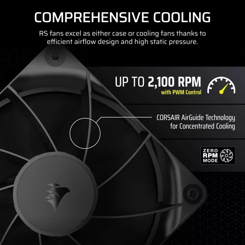 Corsair RS120 ventiliatorius 12 cm juodas 420-2100 RPM 0.2-4.15 mmH2O