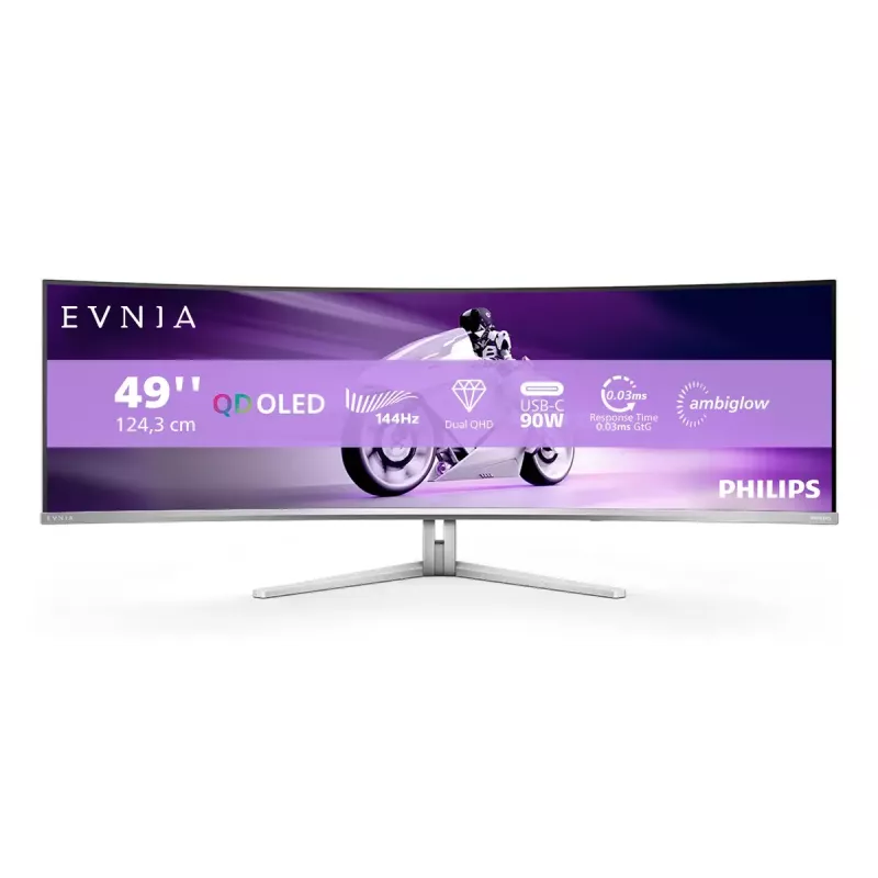 Philips Evnia 8000 49M2C8900L/00 kompiuterio monitorius 124,2 cm (48,9 colio) 5120 x 1440 pikselių Dual QHD QD-OLED Baltas