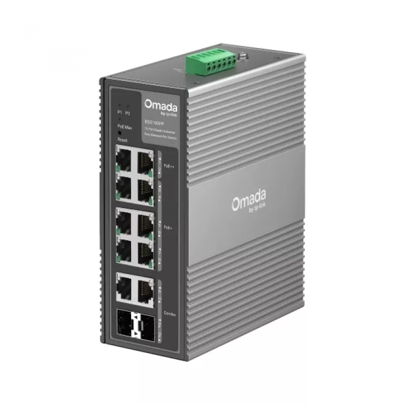 TP-Link Omada 10 prievadų gigabitinis pramoninis lengvai valdomas komutatorius su 6 prievadų PoE+ ir 2 prievadų PoE++