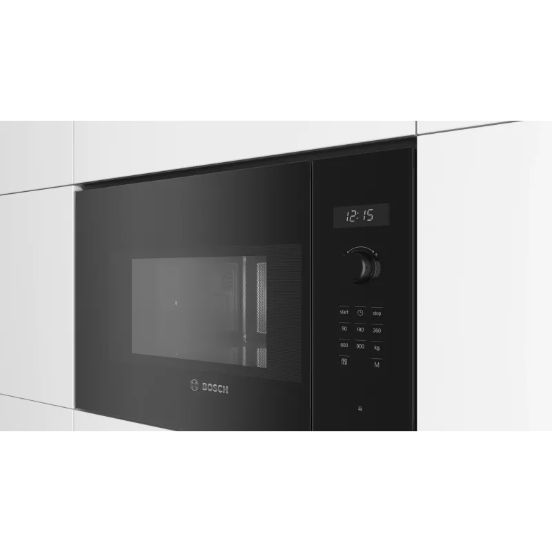 Įmontuojama solo mikrobangų krosnelė Bosch Serie 6 BFL554MB0 – 900 W, 25 L, sukamasis ir jutiklinis valdymas, juoda