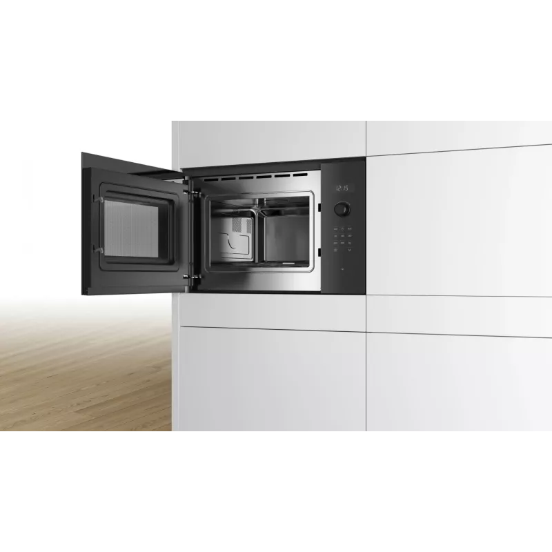 Įmontuojama solo mikrobangų krosnelė Bosch Serie 6 BFL554MB0 – 900 W, 25 L, sukamasis ir jutiklinis valdymas, juoda