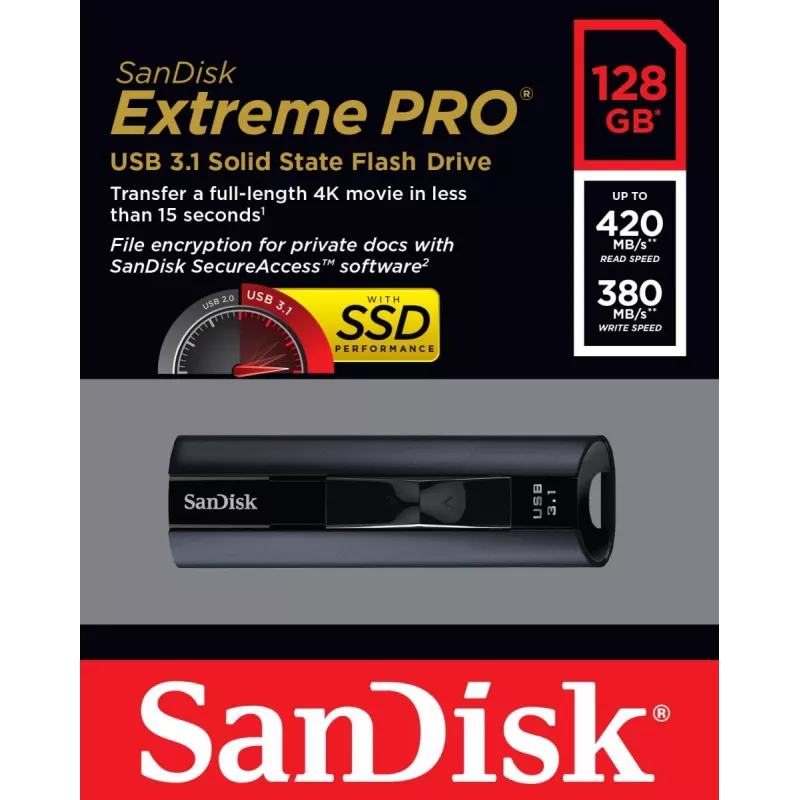 WESTERN DIGITAL SanDisk Extreme PRO - 128GB USB atmintukas - USB 3.1 - 420 MB/s skaitymas