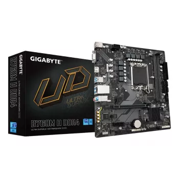 GIGABYTE B760M H DDR4 pagrindinė plokštė – palaiko Intel Core 14-os kartos procesorius, 6+1+1 fazių skaitmeninį VRM, iki 3200 MHz DDR4 (OC), 2x PCIe 4.0 M.2, GbE LAN, USB 3.2 Gen1
