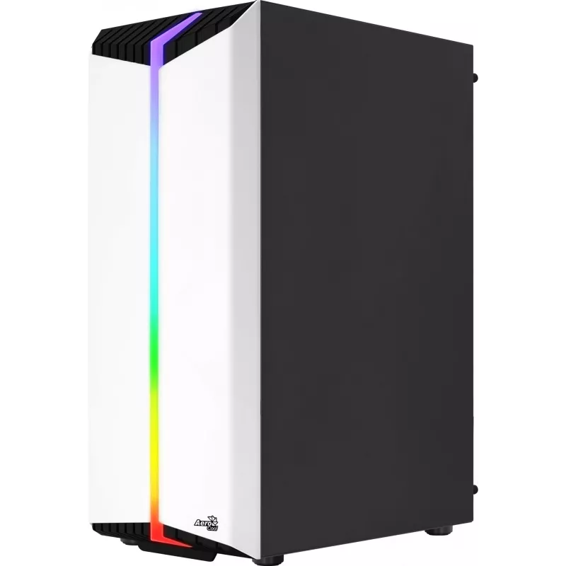 PC korpusas AEROCOOL Bionic Midi Tower White — ATX, grūdintas stiklas, 2x3,5 colio lizdai, 6x2,5 colio, 297 mm GPU, mėlynas LED