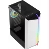 PC korpusas AEROCOOL Bionic Midi Tower White — ATX, grūdintas stiklas, 2x3,5 colio lizdai, 6x2,5 colio, 297 mm GPU, mėlynas LED