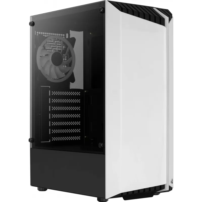 PC korpusas AEROCOOL Bionic Midi Tower White — ATX, grūdintas stiklas, 2x3,5 colio lizdai, 6x2,5 colio, 297 mm GPU, mėlynas LED