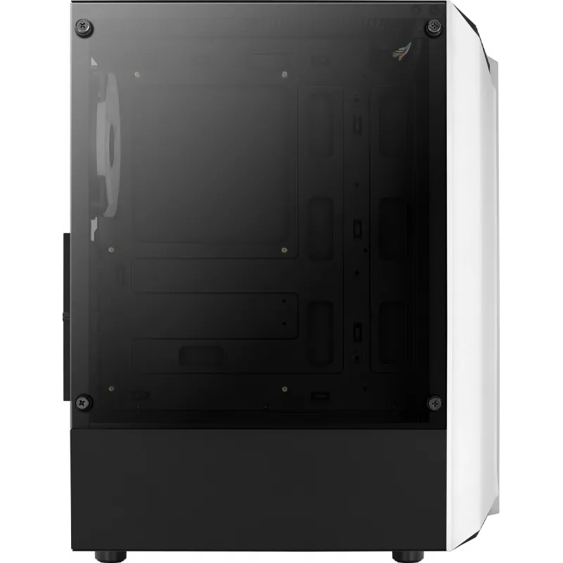 PC korpusas AEROCOOL Bionic Midi Tower White — ATX, grūdintas stiklas, 2x3,5 colio lizdai, 6x2,5 colio, 297 mm GPU, mėlynas LED