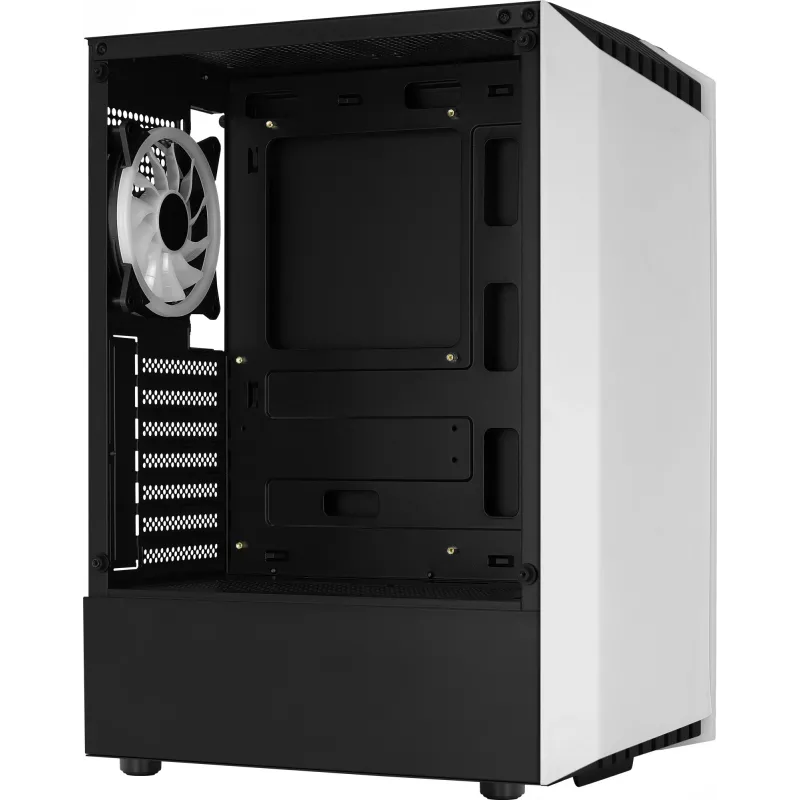 PC korpusas AEROCOOL Bionic Midi Tower White — ATX, grūdintas stiklas, 2x3,5 colio lizdai, 6x2,5 colio, 297 mm GPU, mėlynas LED