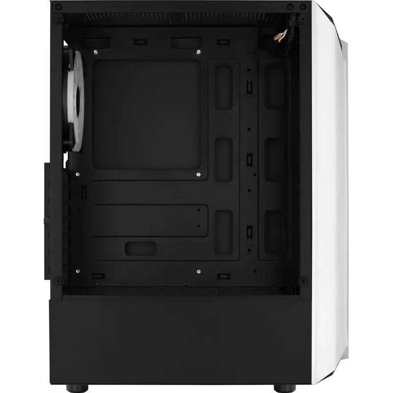PC korpusas AEROCOOL Bionic Midi Tower White — ATX, grūdintas stiklas, 2x3,5 colio lizdai, 6x2,5 colio, 297 mm GPU, mėlynas LED