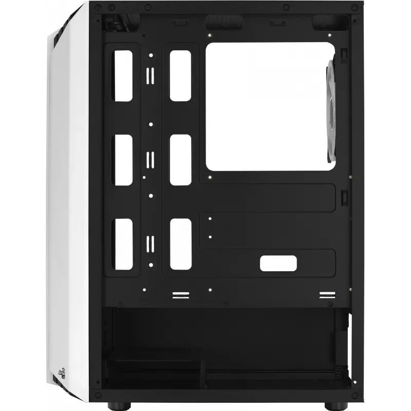 PC korpusas AEROCOOL Bionic Midi Tower White — ATX, grūdintas stiklas, 2x3,5 colio lizdai, 6x2,5 colio, 297 mm GPU, mėlynas LED