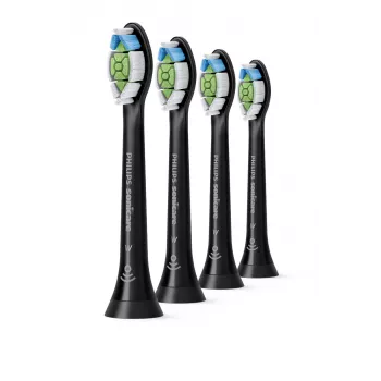 Dantų šepetėlio galvutės Philips HX6064/88 Optimal White — 4 vnt., juodos, vidutinio kietumo šereliai, 62 000 judesių/min.