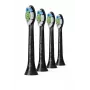 Dantų šepetėlio galvutės Philips HX6064/88 Optimal White — 4 vnt., juodos, vidutinio kietumo šereliai, 62 000 judesių/min.