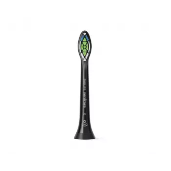 Dantų šepetėlio galvutės Philips HX6064/88 Optimal White — 4 vnt., juodos, vidutinio kietumo šereliai, 62 000 judesių/min.