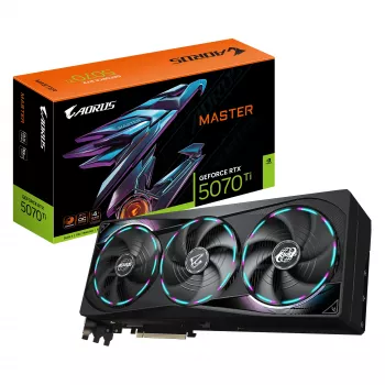GIGABYTE AORUS GeForce RTX 5070 Ti MASTER 16G vaizdo plokštė - 16 GB GDDR7, 256 bitų, PCI-E 5.0, 2670 MHz šerdies dažnis, 3 x DP 2.1a, 1 x HDMI 2.1b, NVIDIA DLSS 4, GV-N507TAORUS M-16GD