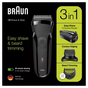 Braun Series 3 Shave&Style 300BT elektrinė barzdaskutė, vyrų skustuvas, juodas