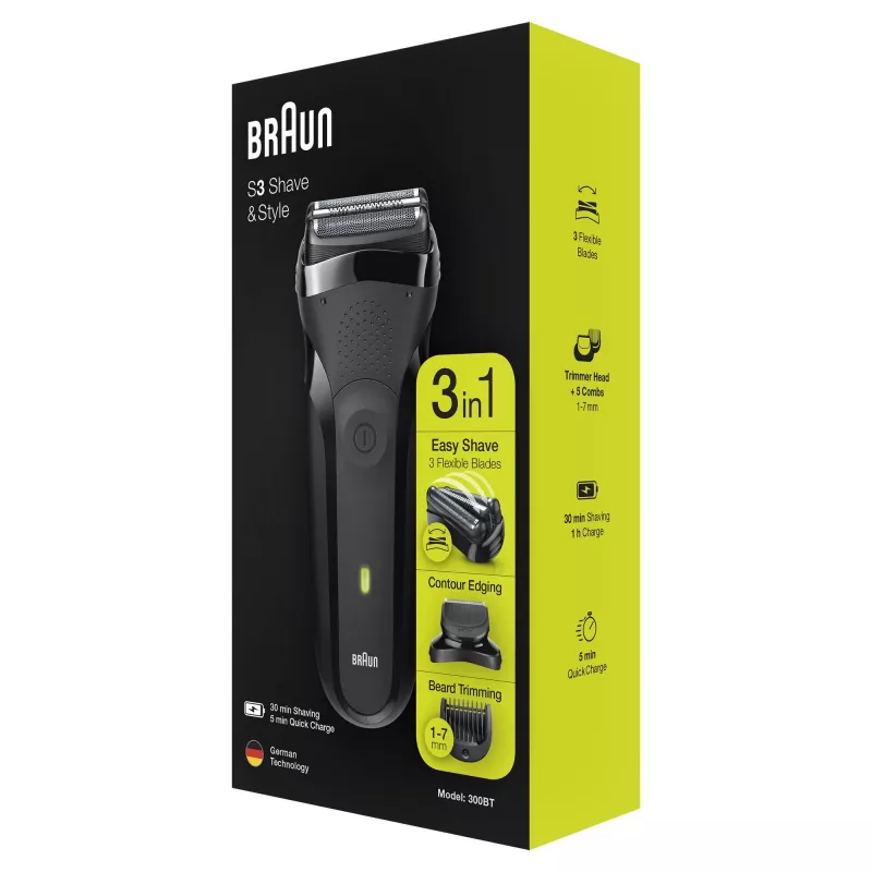 Braun Series 3 Shave&Style 300BT elektrinė barzdaskutė, vyrų skustuvas, juodas