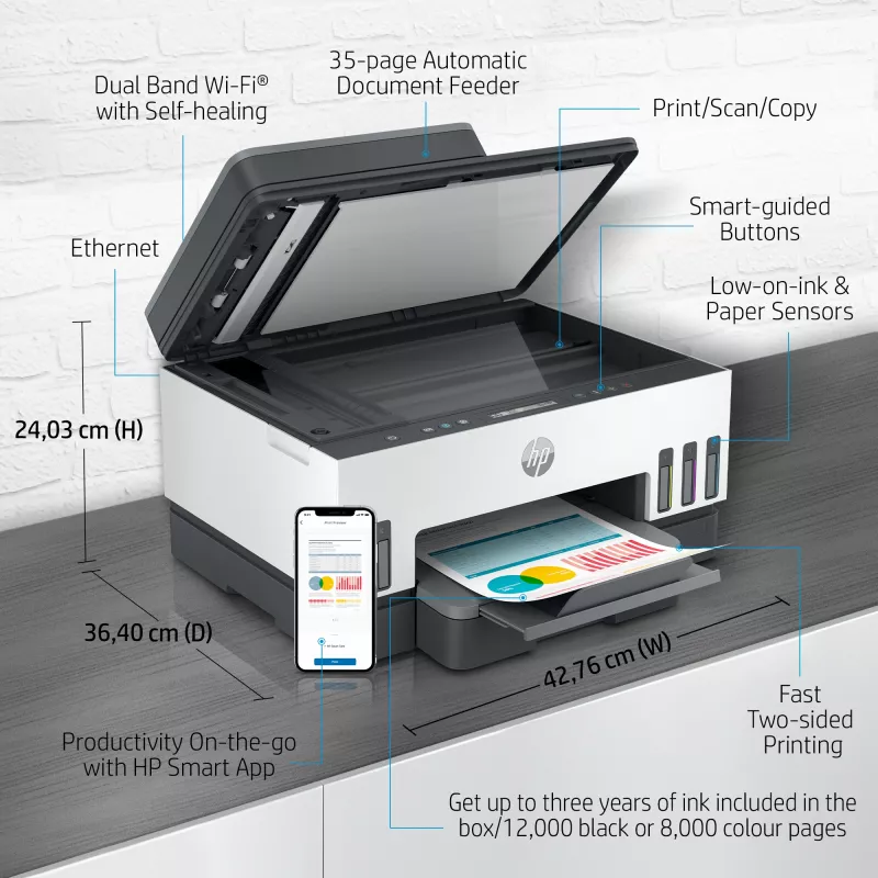 HP Smart Tank 7305 belaidis daugiafunkcinis spalvotas spausdintuvas, dvipusis spausdinimas; kopijavimo aparatas, skaitytuvas