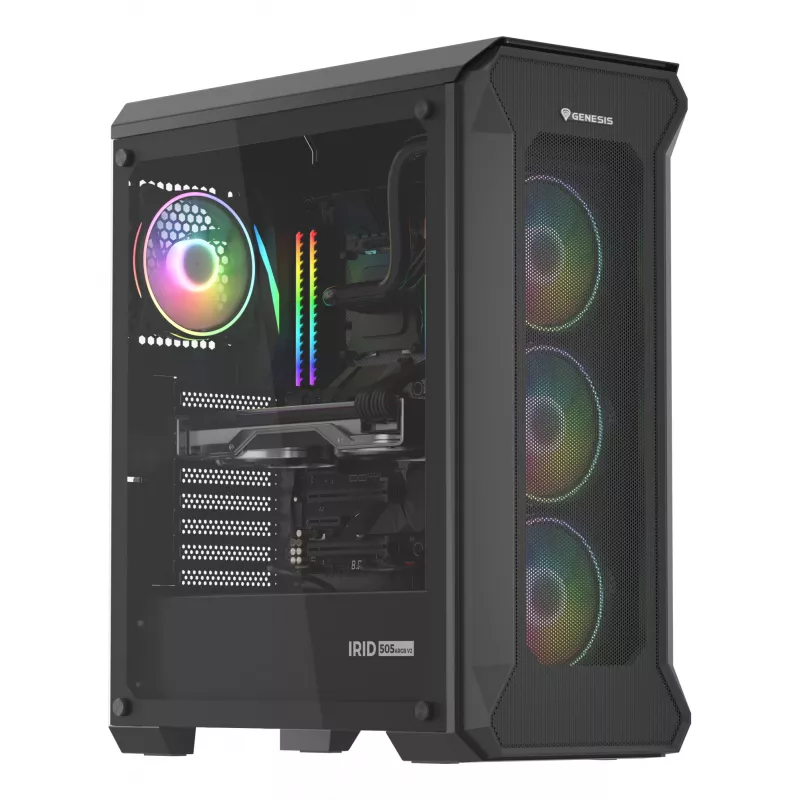 GENESIS Irid 505 ARGB Midi Tower juoda, permatoma