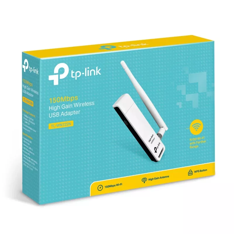 Tinklo plokštė TP-Link TL-WN722N, WLAN 150 Mbit/s, USB, Wi-Fi 4, 2,4 GHz