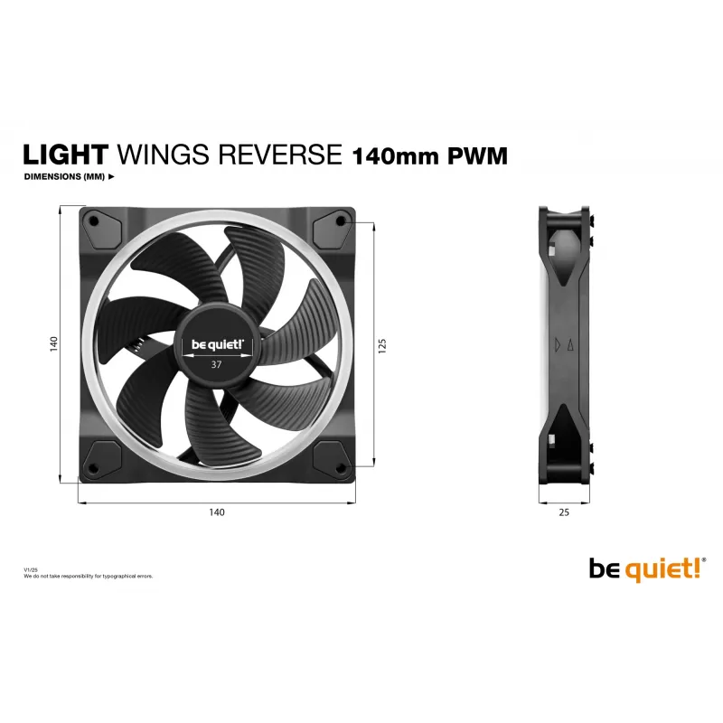 be quiet! Light Wings 140 mm PWM Reverse Juoda kompiuterio korpuso ventiliatorius 14 cm 1 vnt.