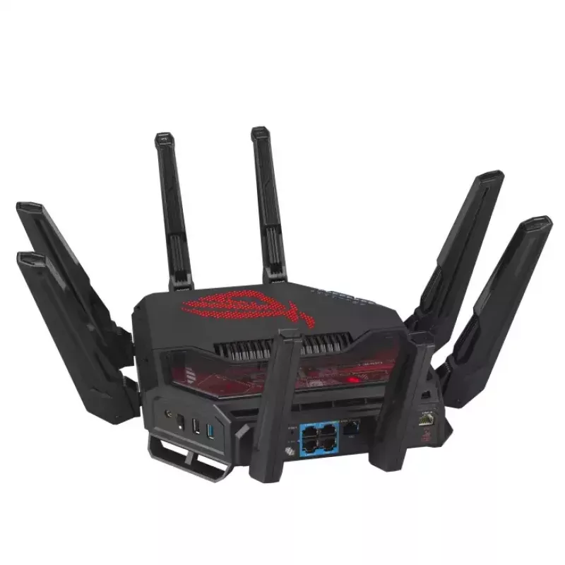 ASUS ROG Rapture GT-BE19000 belaidis maršrutizatorius Multi-Gigabit Ethernet Triju juostų (2,4 GHz / 5 GHz / 6 GHz) Juoda, Raudona