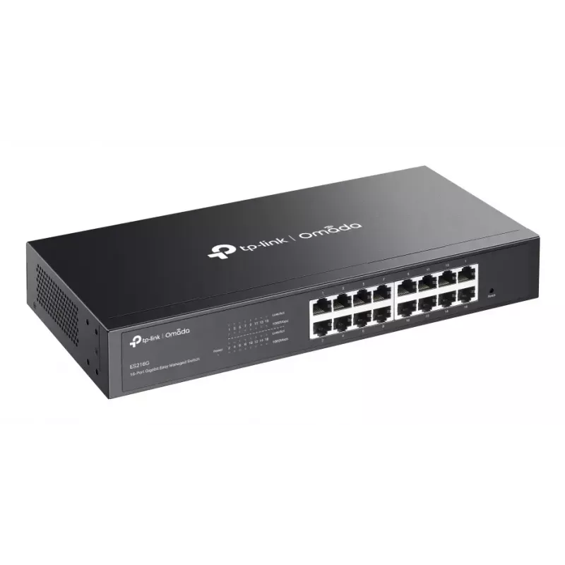 Valdomas L2 Gigabit Ethernet jungiklis TP-Link Omada ES216G — 16 x RJ-45 10/100/1000, 32 Gbit/s, 8000 MAC, juodas, montuojamas į stelažą