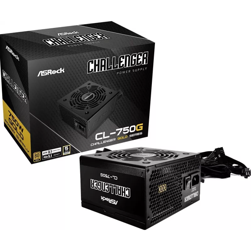 ASROCK maitinimo blokas Challenger Cl-750g 750W 80+ Gold juodas ATX