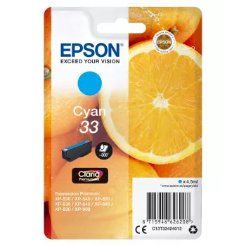 Epson Oranžinės Singlepack Žydra 33 Claria Premium Ink, Standard Yield, Žydra, 4,5 ml, 1 vnt., 300 puslapių