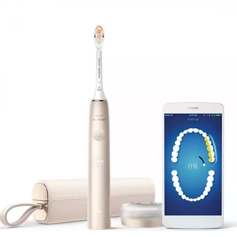 Philips Sonicare DiamondClean Prestige 9900 serijos DiamondClean Prestige HX9992/11 Sonic elektrinis dantų šepetėlis su SenseIQ - šampaninės spalvos