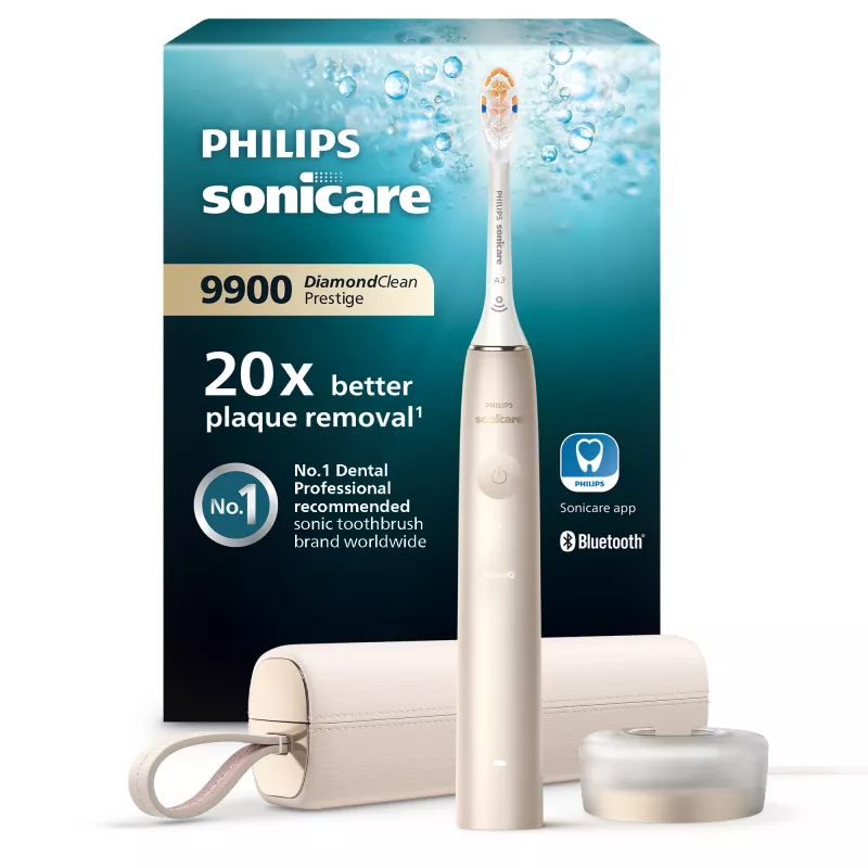 Philips Sonicare DiamondClean Prestige 9900 serijos DiamondClean Prestige HX9992/11 Sonic elektrinis dantų šepetėlis su SenseIQ - šampaninės spalvos
