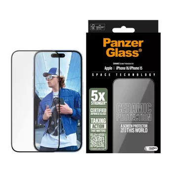 PanzerGlass ® Ceramic Screen Protector iPhone 16 | 15 | Ultra-Wide Fit su EasyAligner