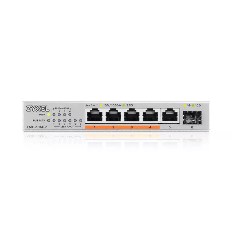 Zyxel XMG-105HP nevaldomas 2.5G Ethernet (100/1000/2500) maitinimas per Ethernet (PoE) sidabrinis