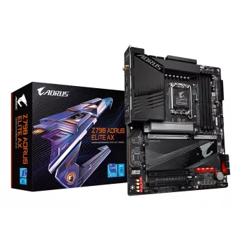 GIGABYTE Z790 AORUS ELITE AX pagrindinė plokštė – palaiko Intel Core 14 kartos procesorius, 16*+2+1 fazių skaitmeninis VRM, iki 7600 MHz DDR5 (OC), 4xPCIe 4.0 M.2, Wi-Fi 6E, 2,5 GbE LAN, USB 3.2 Gen 2x2
