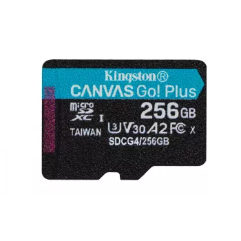 Kingston Technology 256 GB microSDXC Canvas Go Plus Gen4 200R A2 U3 vienetinis paketas be adapterio