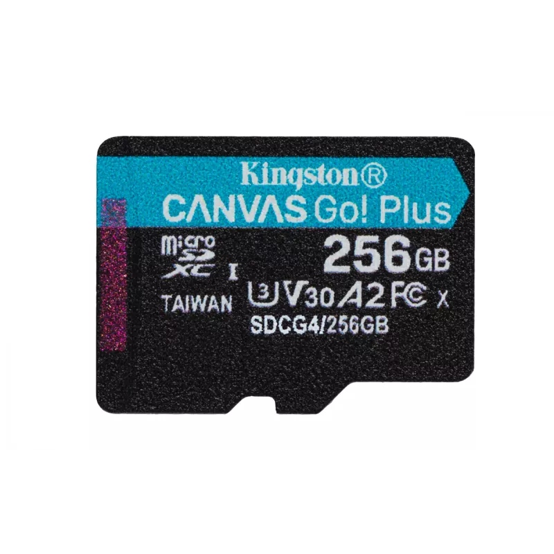 Kingston Technology 256 GB microSDXC Canvas Go Plus Gen4 200R A2 U3 vienetinis paketas be adapterio