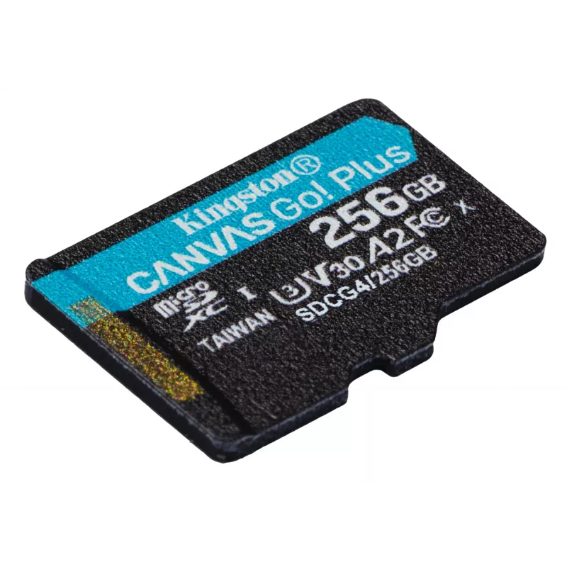 Kingston Technology 256 GB microSDXC Canvas Go Plus Gen4 200R A2 U3 vienetinis paketas be adapterio