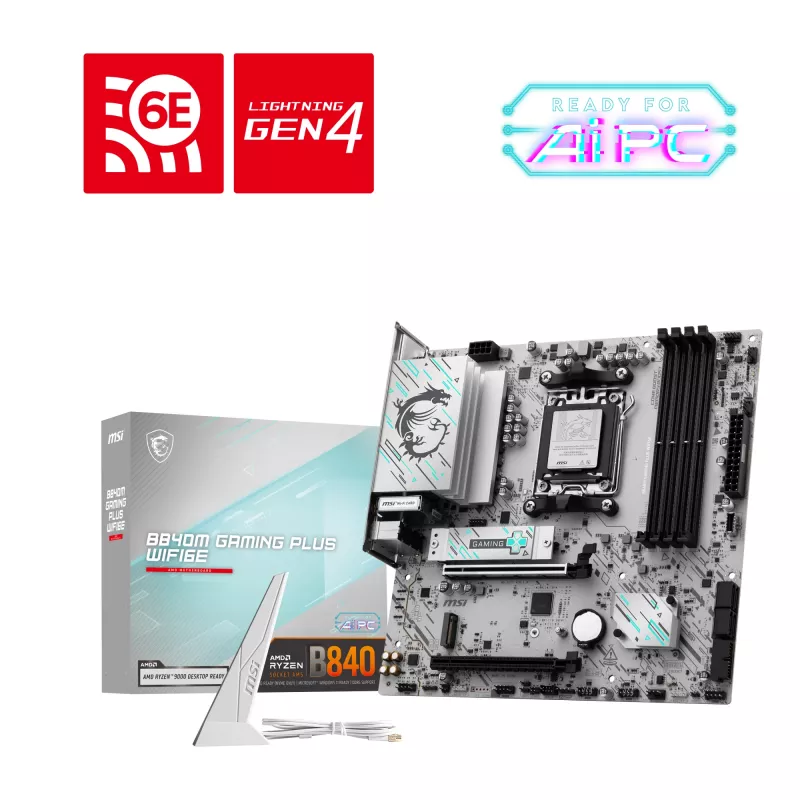 Motininė plokštė MSI B840M GAMING PLUS WIFI6E microATX, Socket AM5, DDR5 iki 256 GB, Wi‑Fi 6E, 2.5GbE, M.2 x2, HDMI 2.1